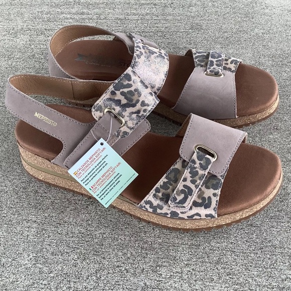 MEPHISTO Jade Metallic Gold Tan Leather Animal Print Chunky NWT Sole Sandals 8 - Picture 4 of 10